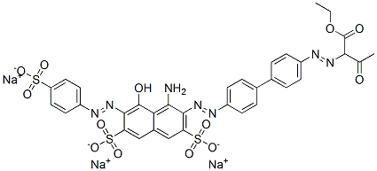 1-ethyl trihydrogen 2-[[4'-[[1-amino-8-hydroxy-3,6-disulphonato-7-[(4-sulphonatophenyl)azo]-2-naphthyl]azo][1,1'-biphenyl]-4-yl]azo]acetoacetate, sodium salt Structure