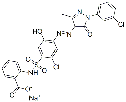 2-[[[2-クロロ-4-[[[1-(3-クロロフェニル)-4,5-ジヒドロ-3-メチル-5-オキソ-1H-ピラゾール]-4-イル]アゾ]-5-ヒドロキシフェニル]スルホニル]アミノ]安息香酸ナトリウム 化学構造式