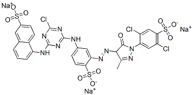5-[[4-クロロ-6-[[3-[[[1-[2,5-ジクロロ-4-[(ソジオオキシ)スルホニル]フェニル]-4,5-ジヒドロ-3-メチル-5-オキソ-1H-ピラゾール]-4-イル]アゾ]-4-[(ソジオオキシ)スルホニル]フェニル]アミノ]-1,3,5-トリアジン-2-イル]アミノ]-2-ナフタレンスルホン酸ナトリウム 化学構造式