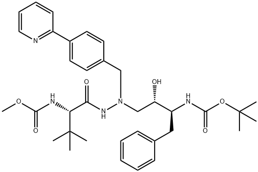 12-Oxa-2,5,6,10-tetraazatetradecanoic acid, 3-(1,1-diMethylethyl)-8-hydroxy-13,13-diMethyl-4,11-dioxo-9-(phenylMethyl)-6-[[4-(2-pyridinyl)phenyl]Methyl]-, Methyl ester, (3S,8S,9S)- Structure