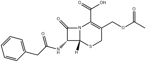 (6R,7R)-3-(アセトキシメチル)-8-オキソ-7-[(フェニルアセチル)アミノ]-5-チア-1-アザビシクロ[4.2.0]オクタ-2-エン-2-カルボン酸 化学構造式