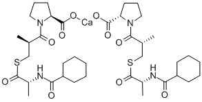 ビス[1-[(S)-3-[[(R)-2-[(シクロヘキシルカルボニル)アミノ]-1-オキソプロピル]チオ]-2-メチル-1-オキソプロピル]-L-プロリン]カルシウム 化学構造式