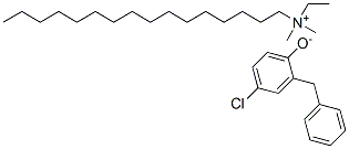 N-エチル-N,N-ジメチル-1-ヘキサデカンアミニウム・2-ベンジル-4-クロロフェノラート 化学構造式