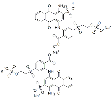 2-[[(4-アミノ-9,10-ジヒドロ-9,10-ジオキソ-3-スルホアントラセン)-1-イル]アミノ]-4-[[2-(スルホオキシ)エチル]スルホニル]安息香酸/カリウム/ナトリウム,(1:x:x) 化学構造式