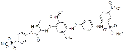 2-[[4-[[2-アミノ-4-[[[4,5-ジヒドロ-3-メチル-5-オキソ-1-(4-スルホフェニル)-1H-ピラゾール]-4-イル]アゾ]-5-ニトロフェニル]アゾ]フェニル]アミノ]-5-ニトロベンゼンスルホン酸ジナトリウム 化学構造式