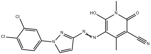 5-[[1-(3,4-ジクロロフェニル)-1H-ピラゾール-3-イル]アゾ]-1,2-ジヒドロ-6-ヒドロキシ-1,4-ジメチル-2-オキソ-3-ピリジンカルボニトリル 化学構造式