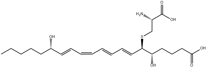(5S,6R,15S,7E,9E,11Z,13E)-6-[[(R)-2-アミノ-2-カルボキシエチル]チオ]-5,15-ジヒドロキシ-7,9,11,13-イコサテトラエン酸 化学構造式