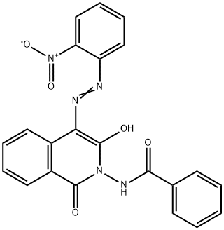 N-[3-ヒドロキシ-4-[(2-ニトロフェニル)アゾ]-1-オキソイソキノリン-2(1H)-イル]ベンズアミド 化学構造式