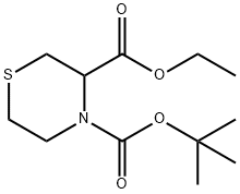 N-BOC-チオモルホリン-3-カルボン酸エチルエステル 化学構造式