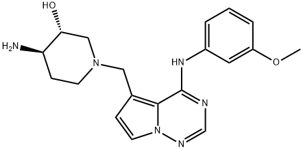 (3R,4R)-4-氨基-1-[[4-[(3-甲氧基苯基)氨基]吡咯并[2,1-F][1,2,4]三嗪-5-基]甲基]哌啶-3-醇 结构式