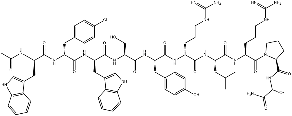 ACETYL-(D-TRP1,4-CHLORO-D-PHE2,D-TRP3,D-ARG6,D-ALA10)-LHRH, 86044-76-0, 结构式