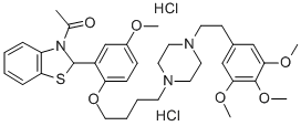 Benzothiazole, 2,3-dihydro-3-acetyl-2-(5-methoxy-2-(4-(4-(2-(3,4,5-tri methoxyphenyl)ethyl)-1-piperazinyl)butoxy)phenyl)-, dihydrochloride Struktur