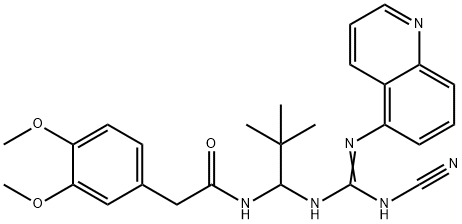 N-[1-[[(シアノイミノ)(5-キノリニルアミノ)メチル]アミノ]-2,2-ジメチルプロピル]-2-(3,4-ジメトキシフェニル)アセトアミド 化学構造式