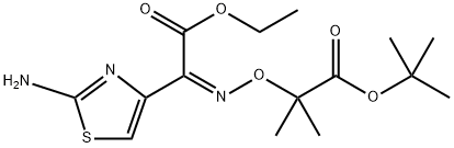 tert-ブチル=(Z)-2-({[1-(2-アミノ-1,3-チアゾール-4-イル)-2-エトキシ-2-オキソエチリデン]アミノ}オキシ)-2-メチルプロパノアート 化学構造式