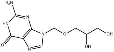 Ganciclovir Related Compound A ((RS)-2-Amino-9-(2,3-dihydroxy-propoxymethyl)-1,9-dihydro-purin-6-one) 化学構造式