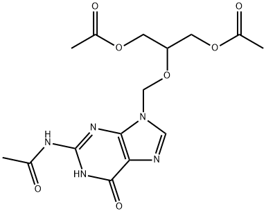 N-[9-[[2-(Acetyloxy)-1-[(acetyloxy)methyl]ethoxy]methyl]-6,9-dihydro-6-oxo-1H-purin-2-yl]acetamide Struktur