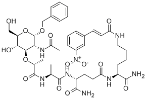 1-ALPHA-O-BENZYL-N-ACETYLMURAMYL-ALA-D-ISOGLN-LYS(TRANS(M-NITROCINNAMOYL)-NH2)-NH2 Struktur