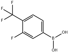 3-フルオロ-4-トリフルオロメチルフェニルボロン酸 化学構造式