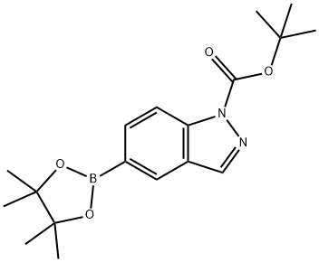 5-(4,4,5,5-テトラメチル-1,3,2-ジオキサボロラン-2-イル)-1H-インダゾール-1-カルボン酸TERT-ブチル 化学構造式