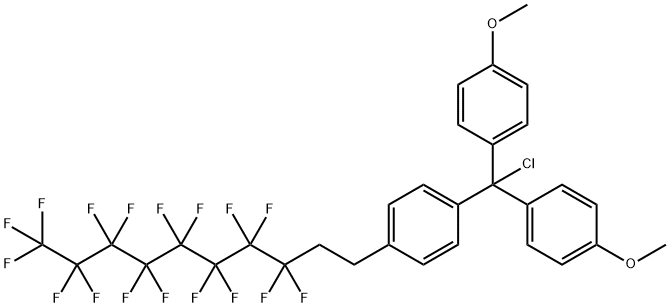 F17  DMT  Cl,  1,1μ-{Chloro[4-(3,3,4,4,5,5,6,6,7,7,8,8,9,9,10,10,10-heptadecafluorodecyl)phenyl]methylene}-bis(4-methoxybenzene) Struktur