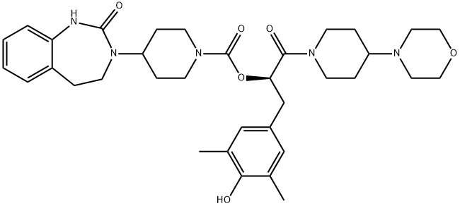 866086-05-7 1-Piperidinecarboxylic acid, 4-(1,2,4,5-tetrahydro-2-oxo-3H-1,3-benzodiazepin-3-yl)-, (1R)-1-[(4-hydroxy-3,5-dimethylphenyl)methyl]-2-[4-(4-morpholinyl)-1-piperidinyl]-2-oxoethyl ester