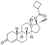 13-ethyl-17alpha-hydroxy-18,19-dinorpregn-4-en-20-yn-3-one cyclobutanecarboxylate Struktur