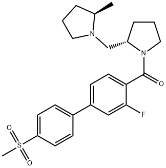 (3-fluoro-4'-(Methylsulfonyl)-[1,1'-biphenyl]-4-yl)((S)-2-(((R)-2-Methylpyrrolidin-1-yl)Methyl)pyrrolidin-1-yl)Methanone hydrochloride Structure
