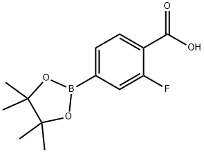 2-フルオロ-4-(4,4,5,5-テトラメチル-1,3,2-ジオキサボロラン-2-イル)安息香酸 化学構造式