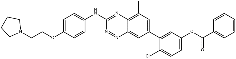 4-氯-3-[5-甲基-3-[[4-[2-(1-吡咯烷基)乙氧基]苯基]氨基]-1,2,4-苯并三嗪-7-基]苯酚苯甲酸酯 结构式