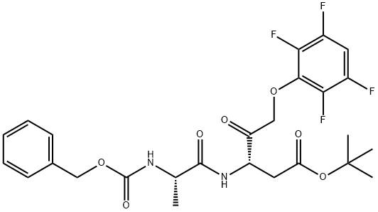 Pentanoic acid, 4-oxo-3-[[(2S)-1-oxo-2-[[(phenylMethoxy)carbonyl]aMino]propyl]aMino]-5-(2,3,5,6-tetrafluorophenoxy)-, 1,1-diMethylethyl ester, (3S)- Struktur