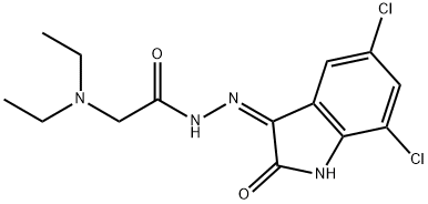 Glycine, N,N-diethyl-, (5,7-dichloro-1,2-dihydro-2-oxo-3H-indol-3-ylid ene)hydrazide, (Z)- Struktur