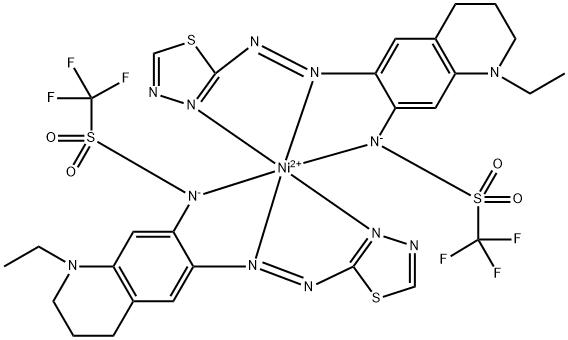 Nickel, bis[N-[1-ethyl-1,2,3,4-tetrahydro-6-[(1,3,4-thiadiazol-2-yl-kN3)azo-kN1]-7-quinolinyl]-1,1,1-trifluoromethanesulfonamidato-kN]- Structure