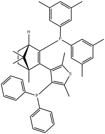 catASium(R)  T2(R),  3-{(1R,4S)-3-[Bis(3,5-dimethylphenyl)phosphanyl]-1,7,7-trimethylbicyclo[2.2.1]hept-2-en-2-yl}-4-diphenylphosphanyl-2,5-dimethylthiophene Structure