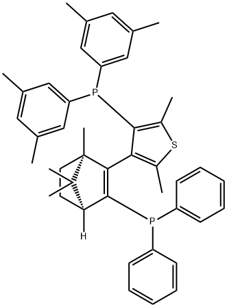 (+)-{4-[(1R,4S)-3-(ジフェニルホスフィノ)-1,7,7-トリメチルビシクロ[2.2.1]ヘプト-2-エン-2-イル]-2,5-ジメチル-3-チエン-3-イル}ビス(3,5-ジメチルフェニル)ホスフィン, MIN. 95% [CATASIUM 化学構造式
