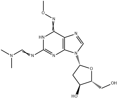 2-(DIMETHYLAMINOMETHYLIDENE)AMINO-6-METHOXYLAMINO-9-(BETA-D-2-DEOXYRIBOFURANOSYL)PURINE, 869354-99-4, 结构式
