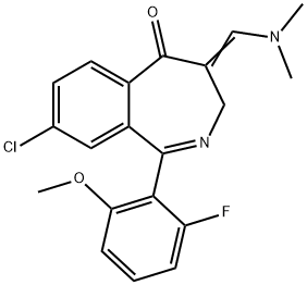 8-氯-4-[(二甲基氨基)亚甲基]-1-(2-氟-6-甲氧基苯基)-3,4-二氢-5H-2-苯并氮杂卓-5-酮, 869367-33-9, 结构式