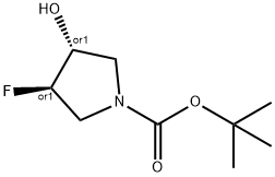 1-Pyrrolidinecarboxylic acid, 3-fluoro-4-hydroxy-, 1,1-dimethylethyl ester, (3R,4R)-rel- Struktur