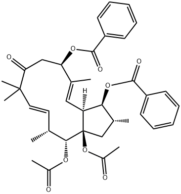 (2R,3S,3aS,4E,6R,10E,12R,13R,13aR)-13,13a-Bis(acetyloxy)-3,6-bis(benzoyloxy)-1,2,3,3a,6,7,9,12,13,13a-decahydro-2,5,9,9,12-pentamethyl-8H-cyclopentacyclododecen-8-one Structure