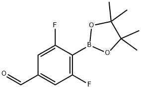 3,5-ジフルオロ-4-(4,4,5,5-テトラメチル-1,3,2-ジオキサボロラン-2-イル)ベンズアルデヒド 化学構造式