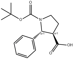 反式-1-BOC-2-苯基吡咯烷-3-羧酸, 870721-53-2, 结构式