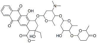 methyl 4-[4-dimethylamino-5-[4-hydroxy-6-methyl-5-(6-methyl-5-oxo-oxan -2-yl)oxy-oxan-2-yl]oxy-6-methyl-oxan-2-yl]oxy-2-ethyl-2,5-dihydroxy-6 ,11-dioxo-3,4-dihydro-1H-tetracene-1-carboxylate Structure