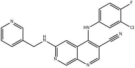 4-[(3-氯-4-氟苯基)氨基]-6-[(3-吡啶甲基)氨基]-1,7-萘啶-3-甲腈 结构式