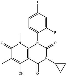 3-cyclopropyl-1-(2-fluoro-4-iodophenyl)-5-hydroxy-6,8-diMethylpyrido[2,3-d]pyriMidine-2,4,7(1H,3H,8H)-trione 化学構造式