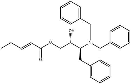PENT-2-ENOIC ACID (2R,3S)-3-DIBENZYLAMINO-2-HYDROXY-4-PHENYLBUTYL ESTER Struktur