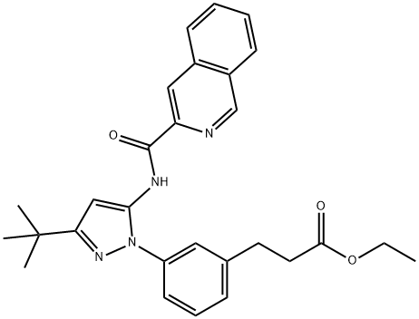 Benzenepropanoic  acid,  3-[3-(1,1-dimethylethyl)-5-[(3-isoquinolinylcarbonyl)amino]-1H-pyrazol-1-yl]-,  ethyl  ester Struktur