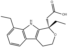 (1S)-1,8-ジエチル-1,3,4,9-テトラヒドロピラノ[3,4-b]インドール-1α-酢酸 化学構造式