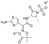 2-[[[(1Z)-1-(2-アミノ-4-チアゾリル)-2-[[(2R,3S)-2-メチル-4-オキソ-1-スルホ-3-アゼチジニル]アミノ]-2-オキソエチリデン]アミノ]オキシ]-2-メチルプロパン酸二カリウム 化学構造式