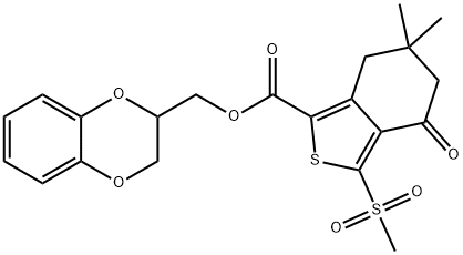 Benzo[c]thiophene-1-carboxylic acid, 4,5,6,7-tetrahydro-6,6-dimethyl-3-(methylsulfonyl)-4-oxo-, (2,3-dihydro-1,4-benzodioxin-2-yl)methyl ester Structure