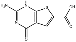 2-アミノ-1,4-ジヒドロ-4-オキソチエノ[2,3-D]ピリミジン-6-カルボン酸 化学構造式
