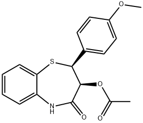 (2S)-CIS-3-アセトキシ-2,3-ジヒドロ-2-(4-メトキシフェニル)-1,5-ベンゾチアゼピン-4(5H)-オン 化学構造式